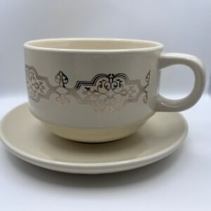 California Pantry Cream Gold Damask Oversized Cup and Saucer Set 2012 Ceramic